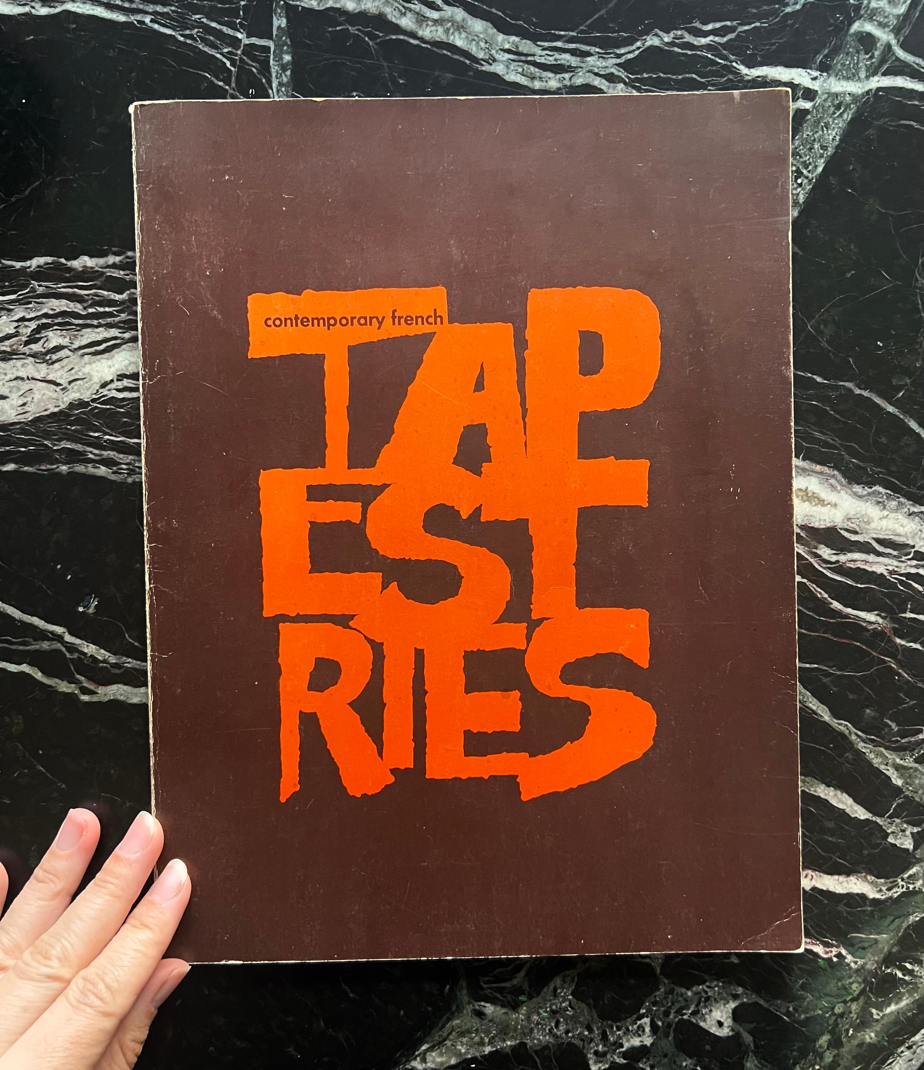 A very rare and collectible coffee table catalogue: Contemporary French Tapestries: New York, Charles E. Slatkin Inc., Galleries, 1965. Paperback. Brown wrap with orange lettering. 40 pp. Numerous color and black and white plates. Includes