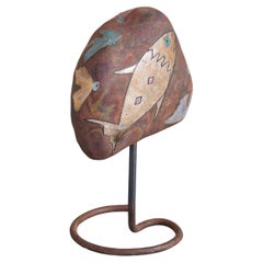 Contemporary French Terracotta Sculpture on Iron Base with Aquatic Motifs