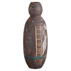 Contemporary French Terracotta Vase with Celestial Motifs by Nuria Alba