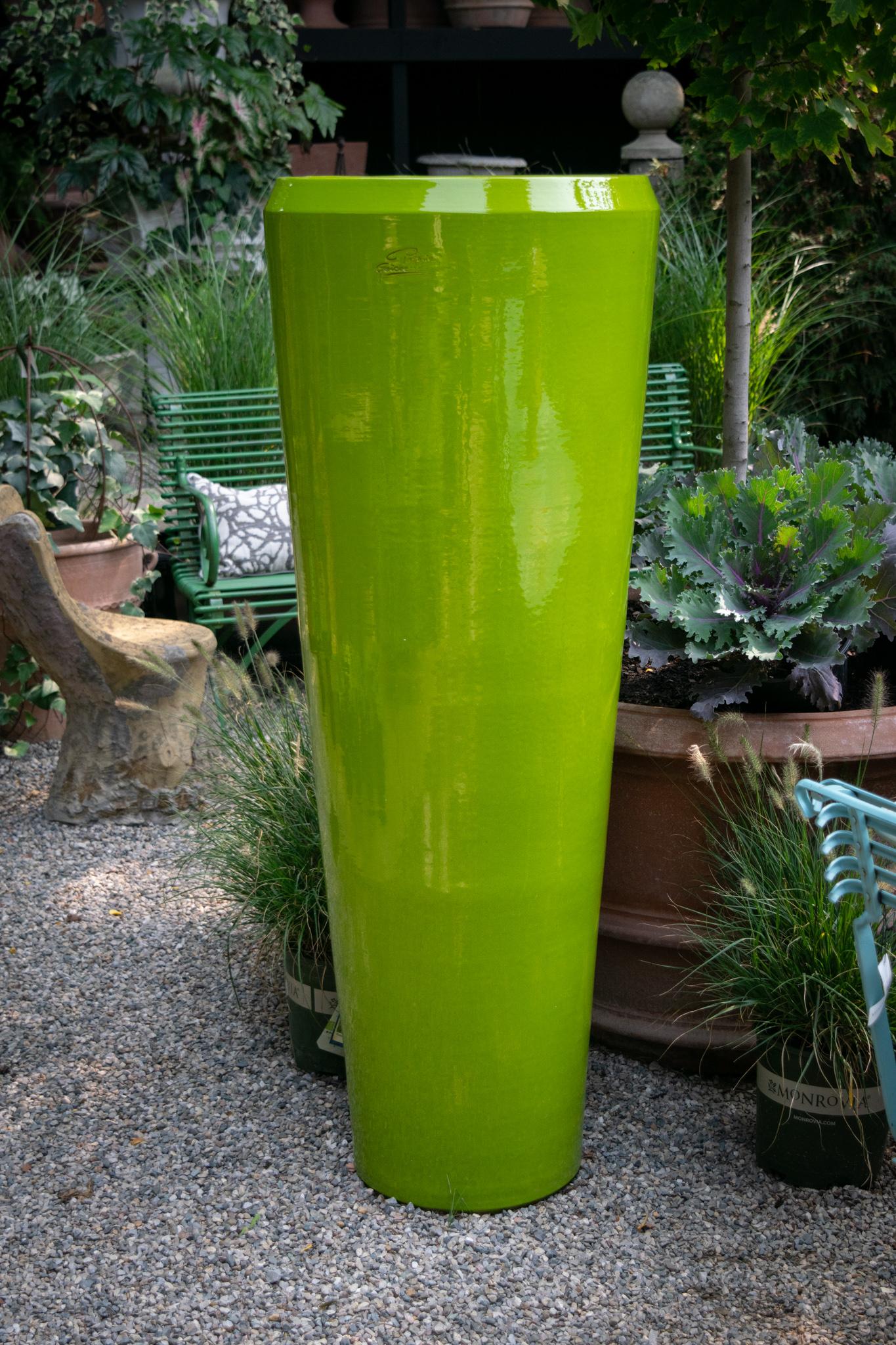 Hand-Crafted Contemporary French Tube Vase, Apple Green For Sale