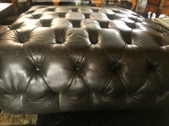 Contemporary French Work Bench in Green Brown Leather Capitoné