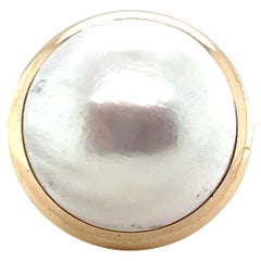 Contemporary Fresh Water Cultured Button Pearl 14k Yellow Gold Statement Ring