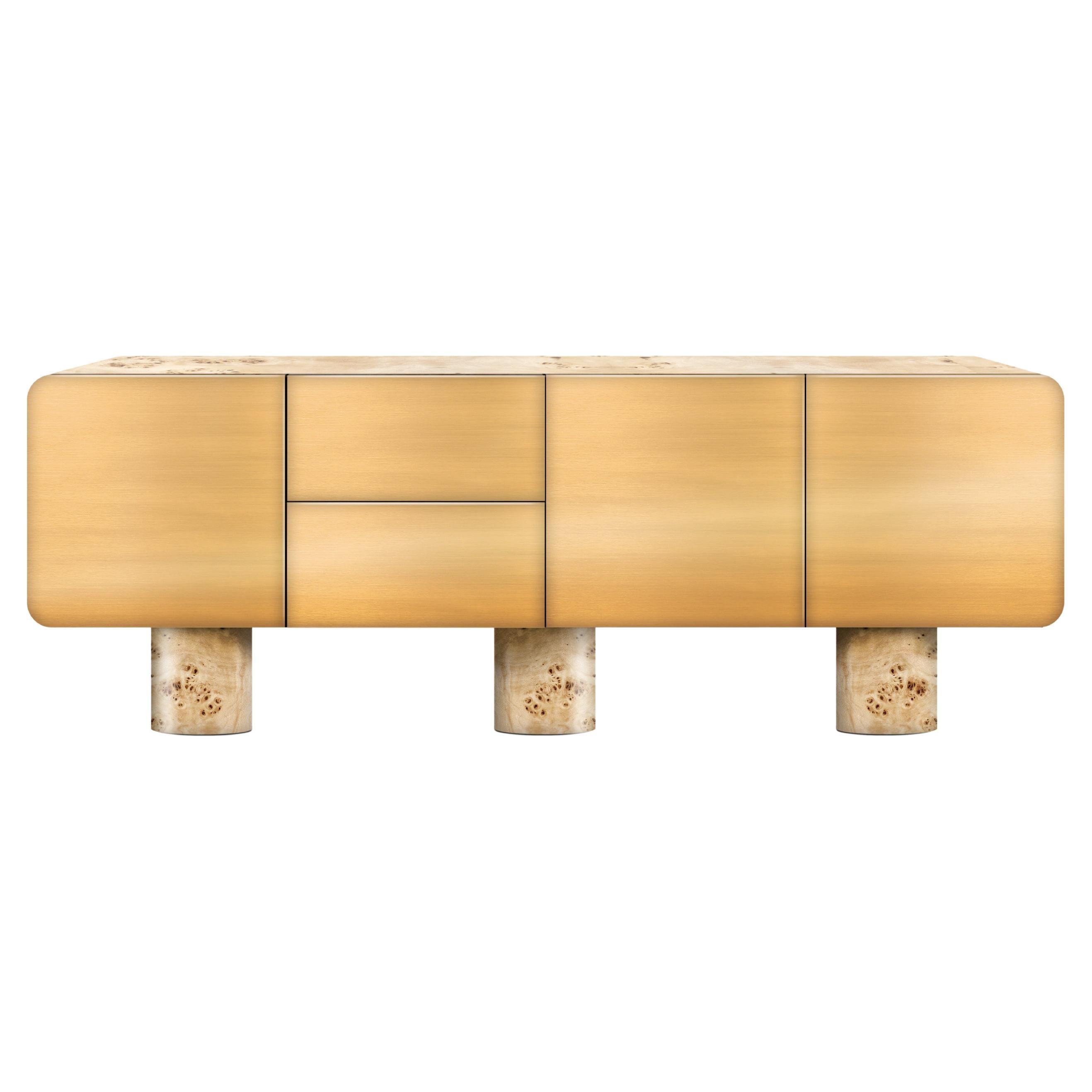 Contemporary Freya Sideboard in Poplar Root, Brass, by Railis Design