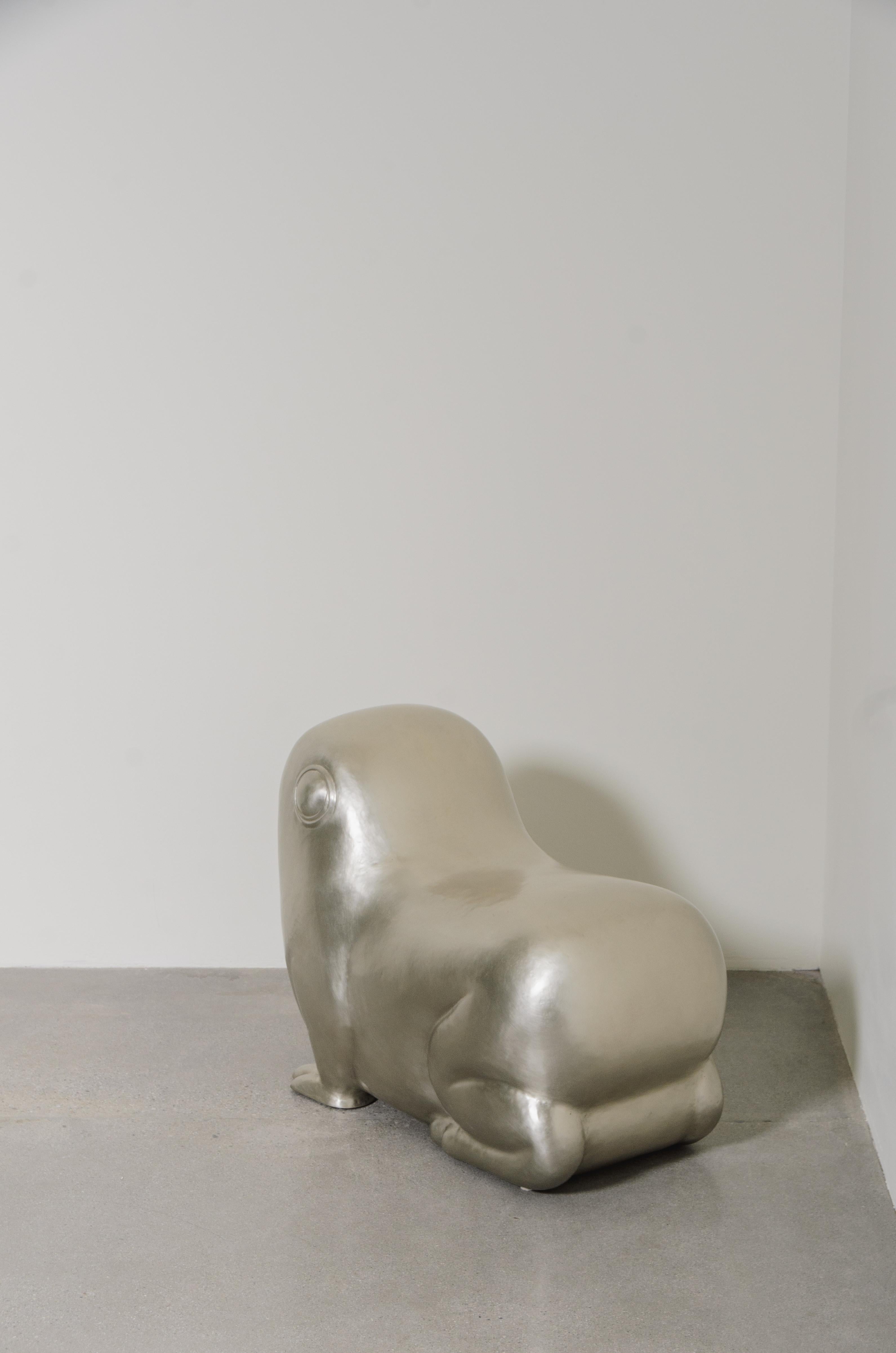 Modern Contemporary Frog Seat in White Bronze by Robert Kuo, Hand Repoussé For Sale