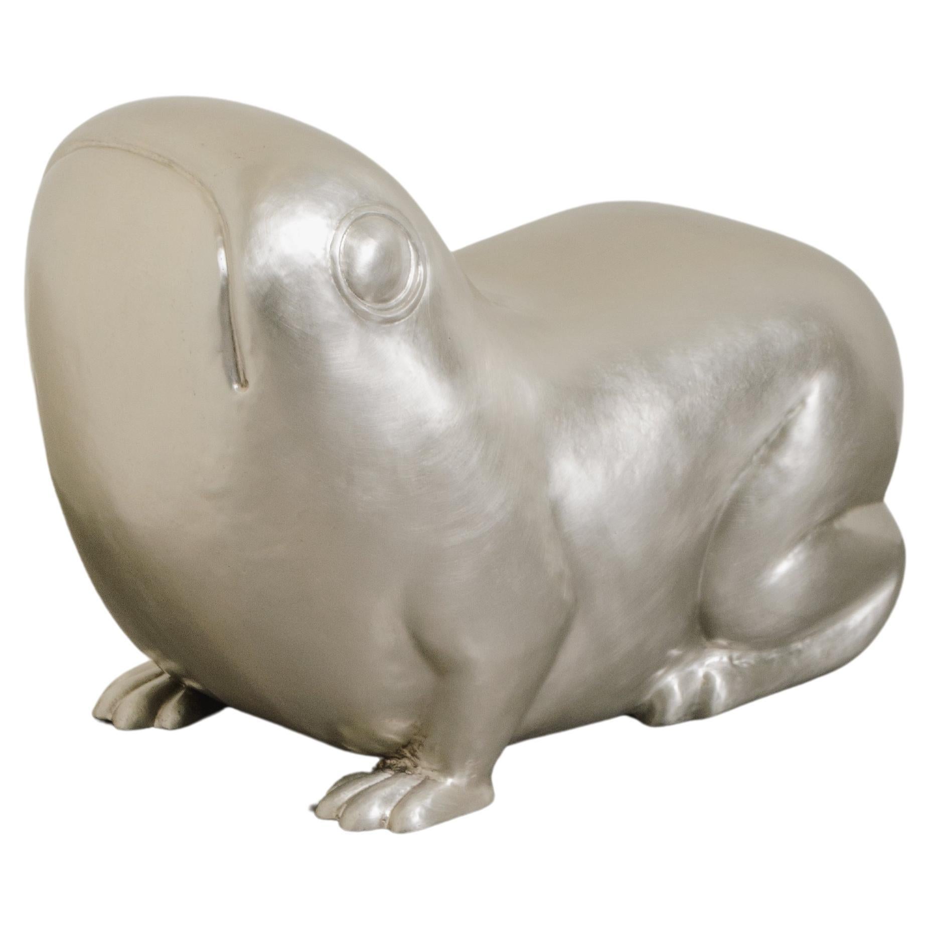 Contemporary Frog Seat in White Bronze by Robert Kuo, Hand Repoussé