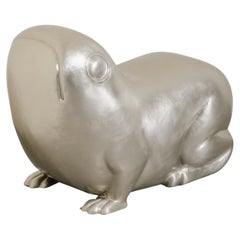 Antique Contemporary Frog Seat in White Bronze by Robert Kuo, Hand Repoussé