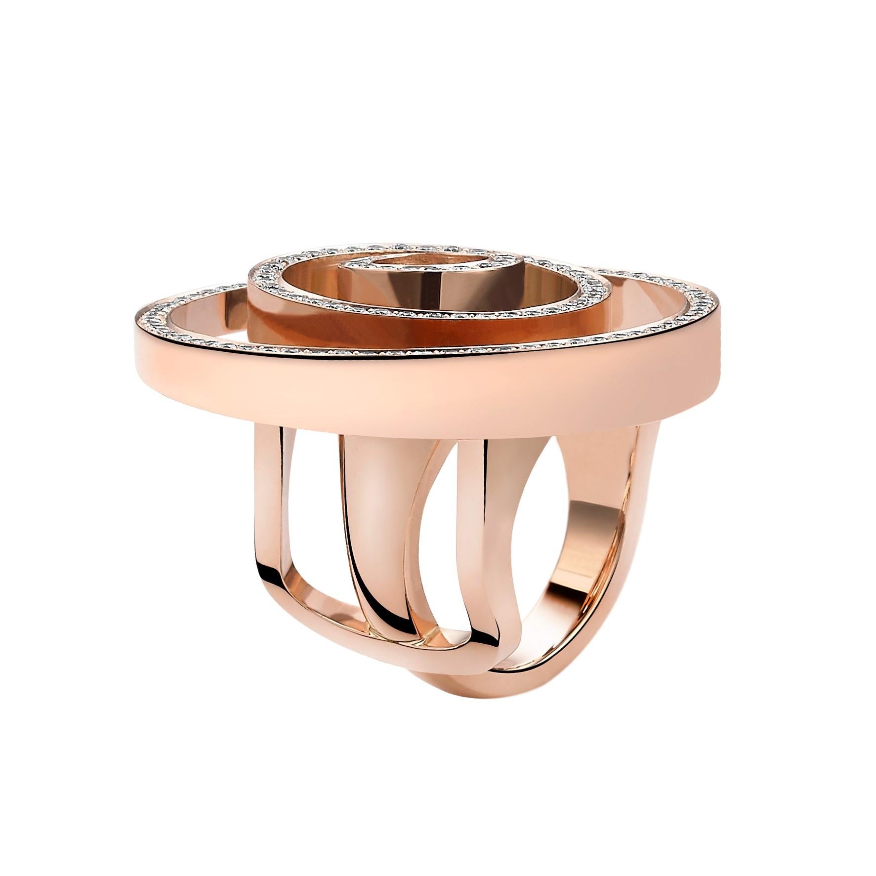 Women's Contemporary Frohmann 14 Carat Rose Gold and Diamond Aéré Cocktail Ring For Sale