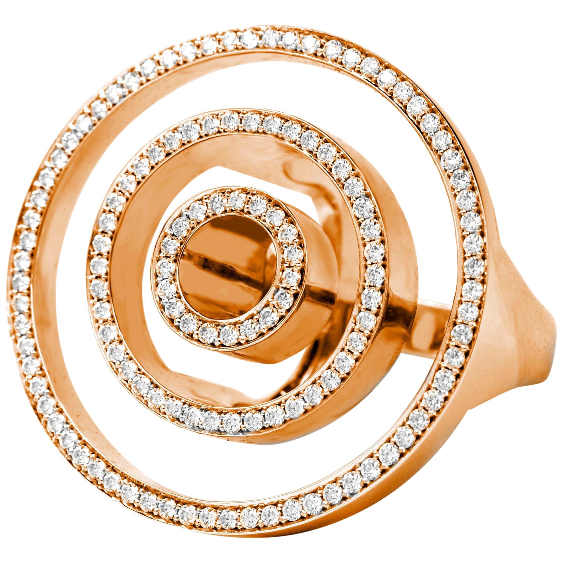 Contemporary Frohmann 14 Carat Rose Gold and Diamond Aéré Cocktail Ring For Sale