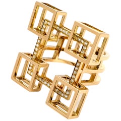 Contemporary Frohmann Architectural 18 Carat Beige Gold and Diamond Aéré Ring