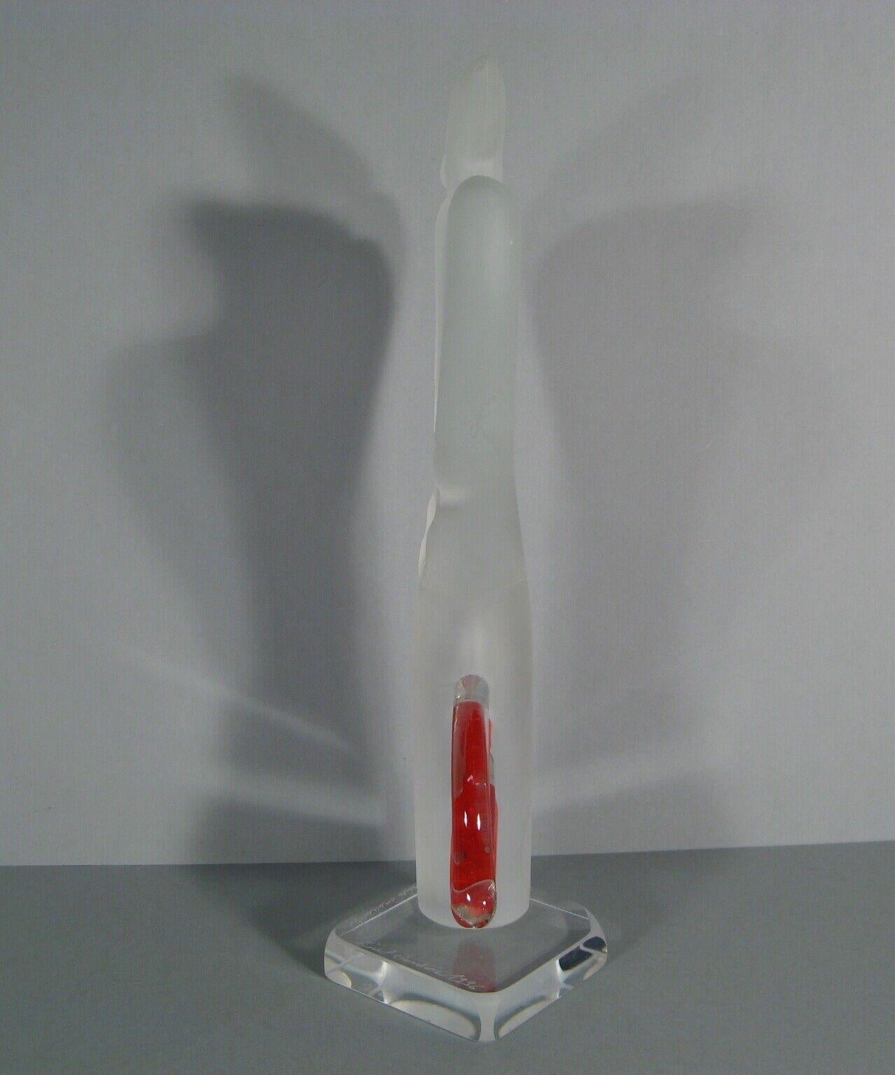 Late 20th Century Contemporary Frosted Glass Sculpture of a Stylized Woman - Signed Geuver - 1Y144