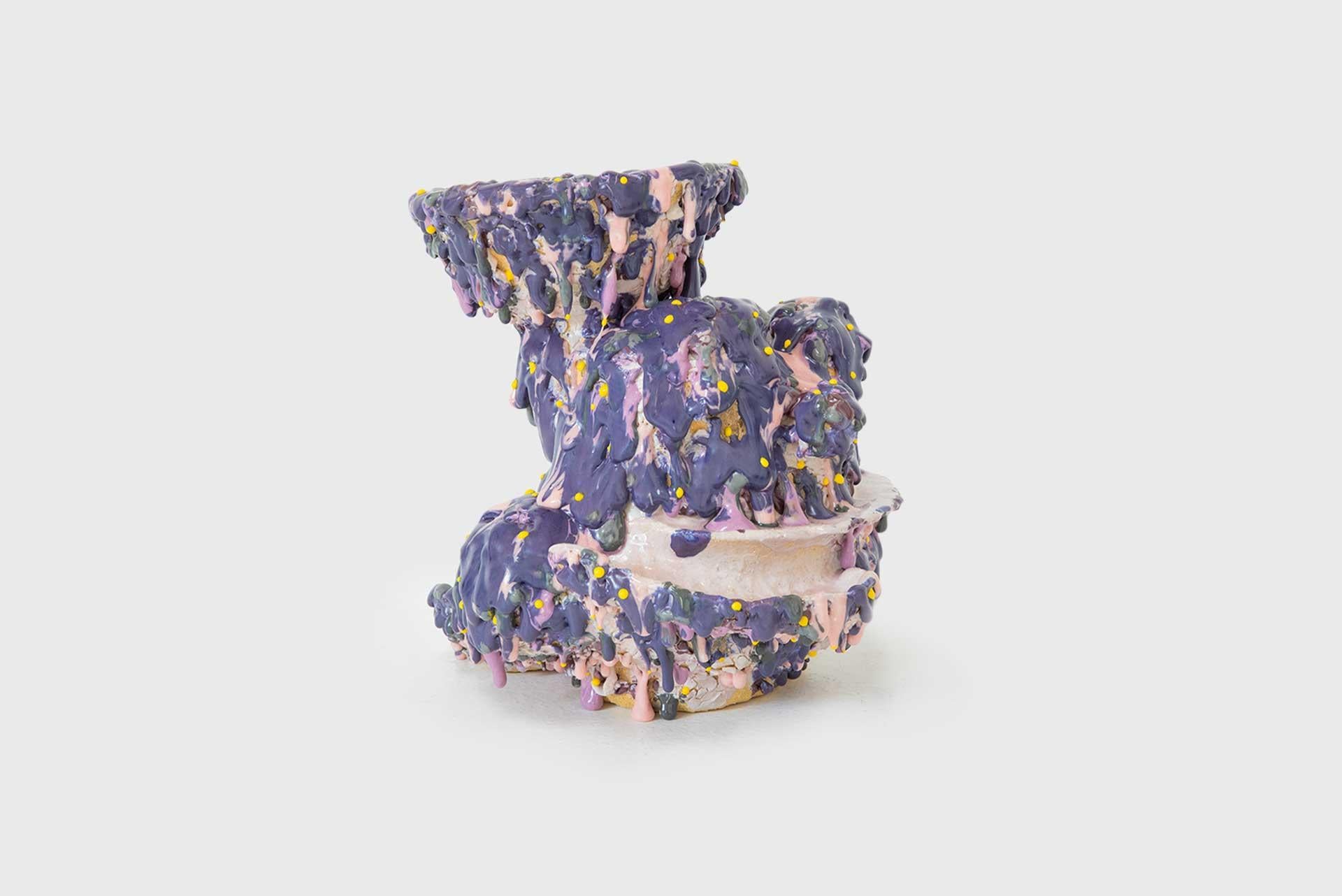 American Contemporary Fruit Bowl by Nick Weddell Purple, Pink, Yellow Stoneware Clay 2022 For Sale