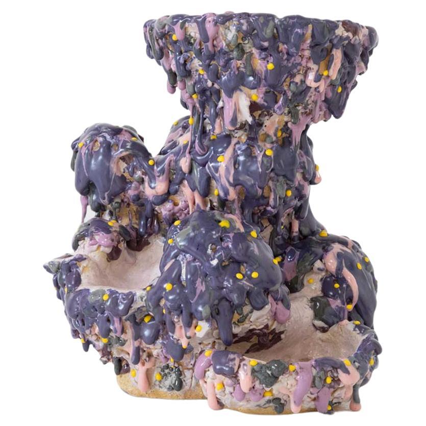 Contemporary Fruit Bowl by Nick Weddell Purple, Pink, Yellow Stoneware Clay 2022 For Sale