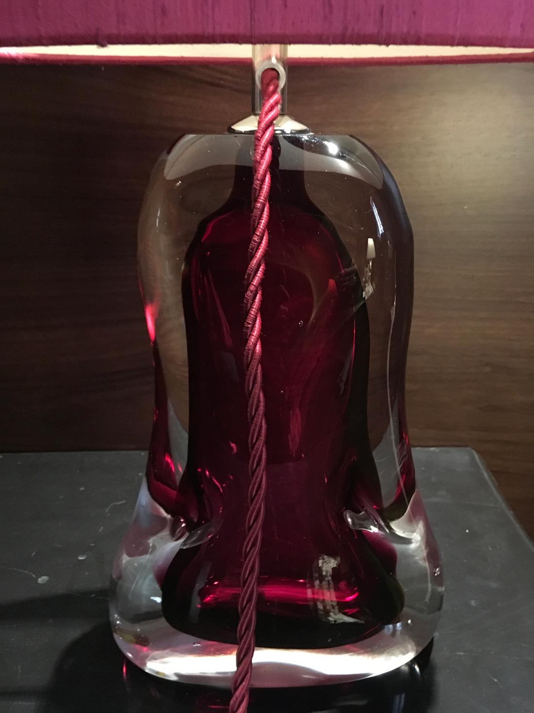 Pink Blown Glass Table Lamp Made by Porta Romana with Silk Lampshade 3