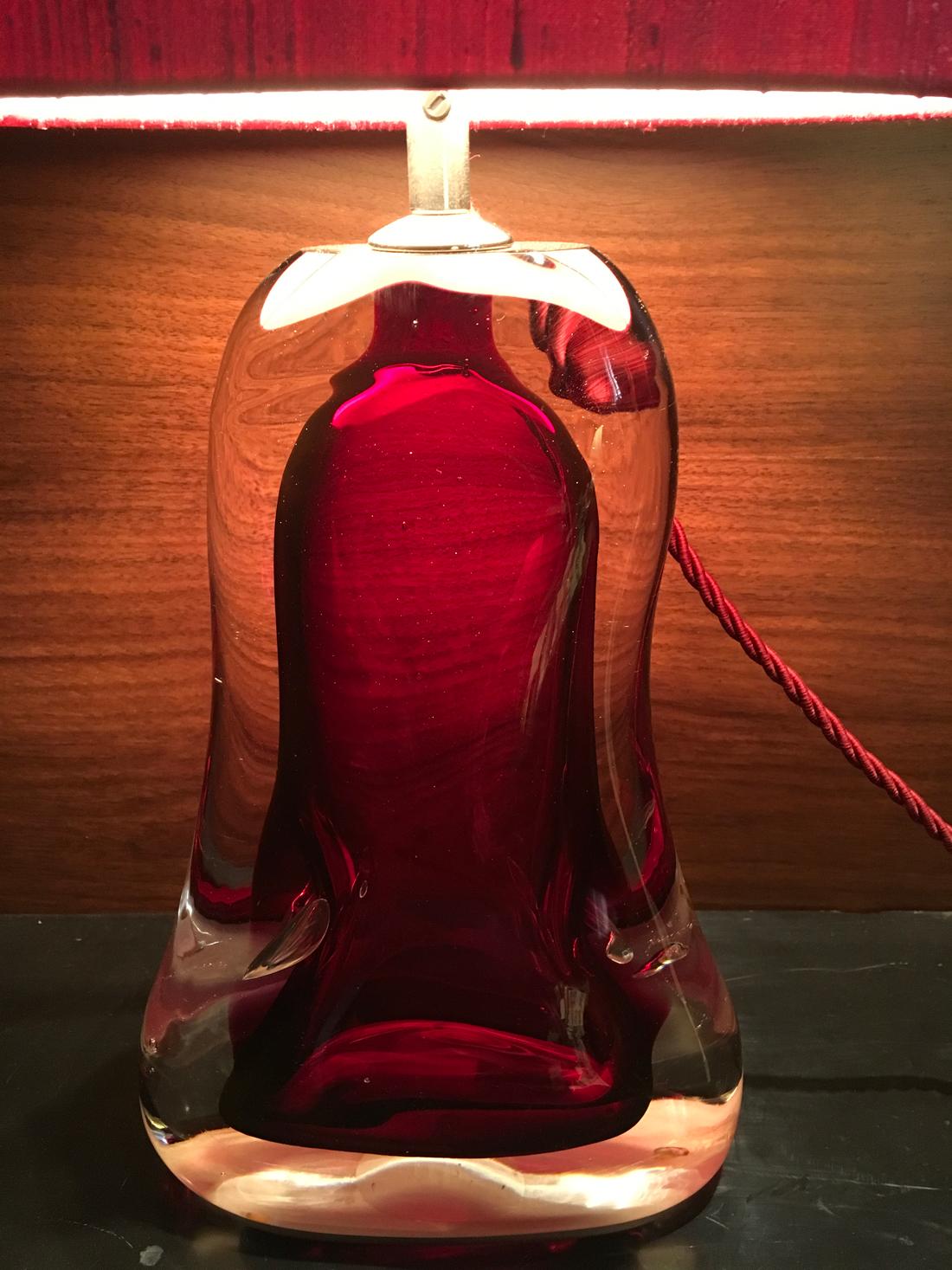 Pink Blown Glass Table Lamp Made by Porta Romana with Silk Lampshade In Excellent Condition In Brescia, IT