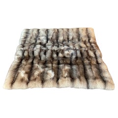 Large Contemporary Crystal Fox Fur Blanket, Hand Stitched Silk Lining, Full Pelt