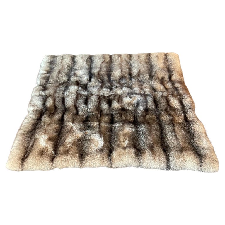 Contemporary Full Pelt Crystal Fox Fur Throw Blanket Hand Stitched Silk