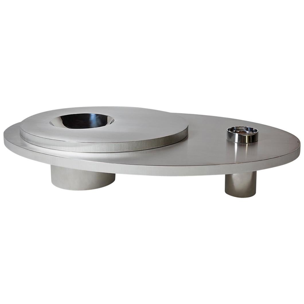 Contemporary Futuristic Center Table in Stainless Steel For Sale