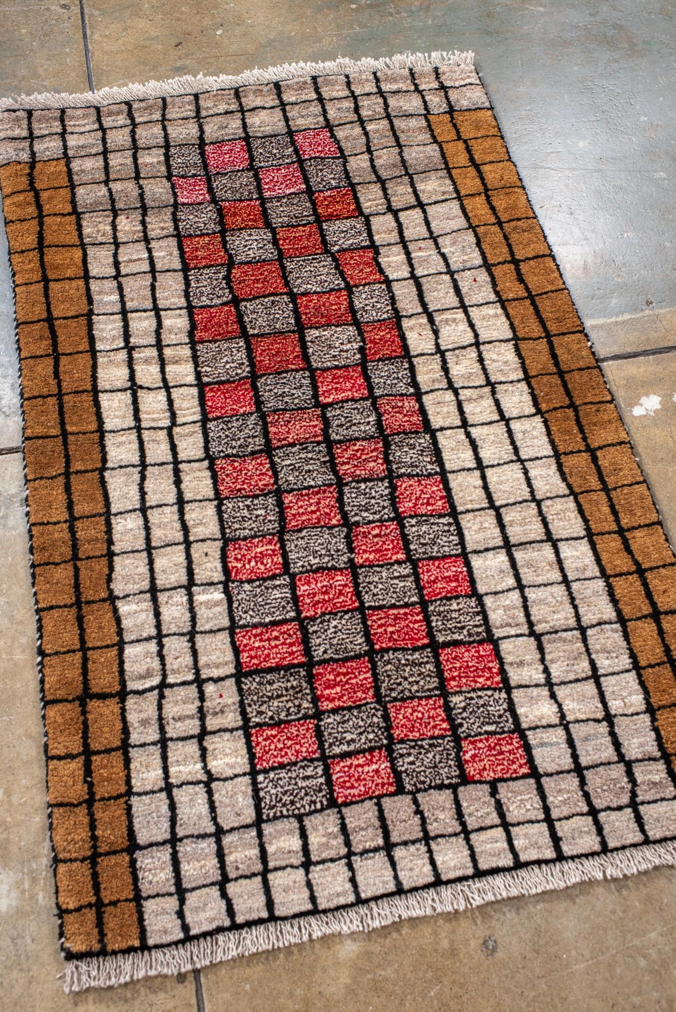 Persian Contemporary Gabbeh Rug with Graphic Grid Pattern For Sale