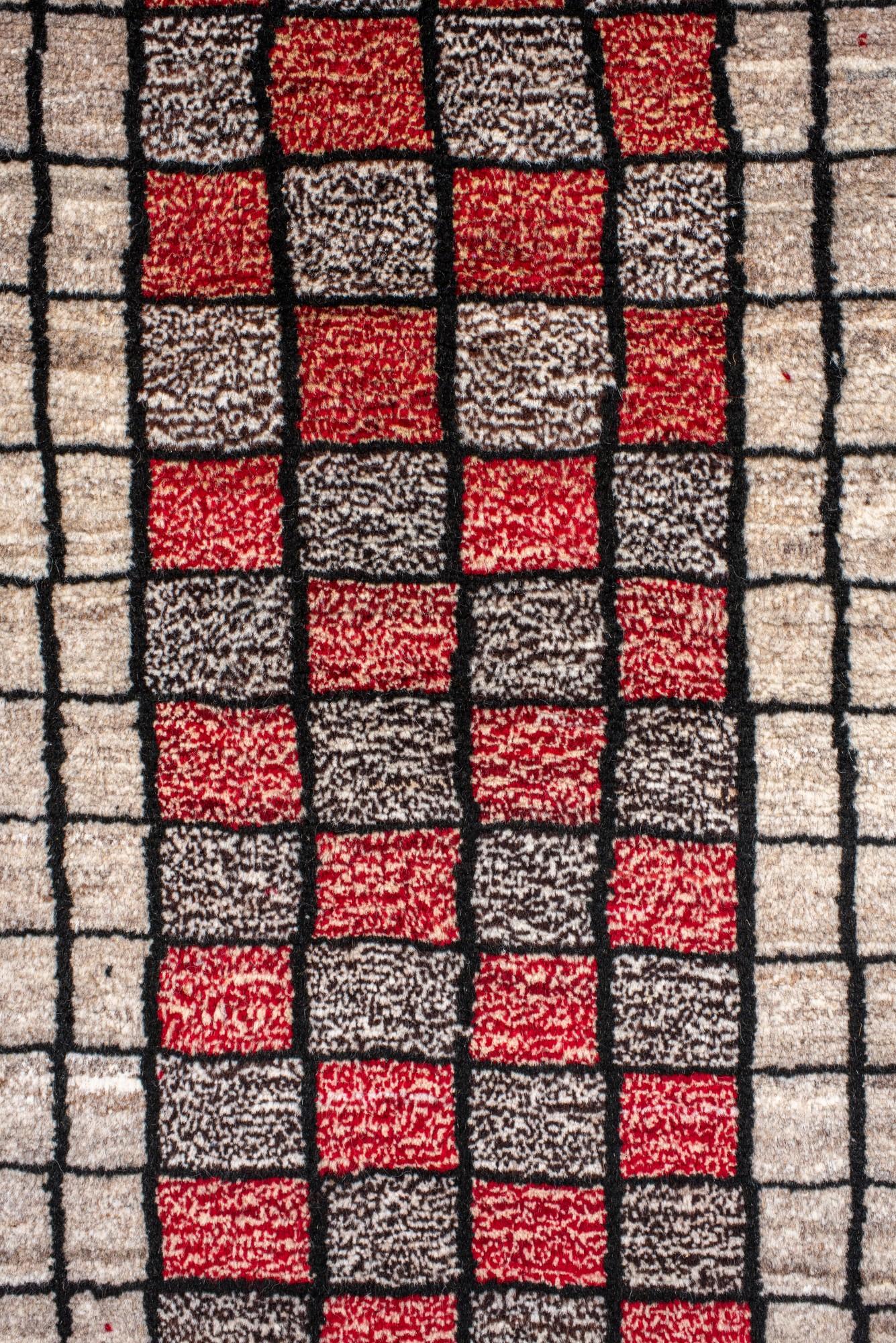 Hand-Knotted Contemporary Gabbeh Rug with Graphic Grid Pattern For Sale