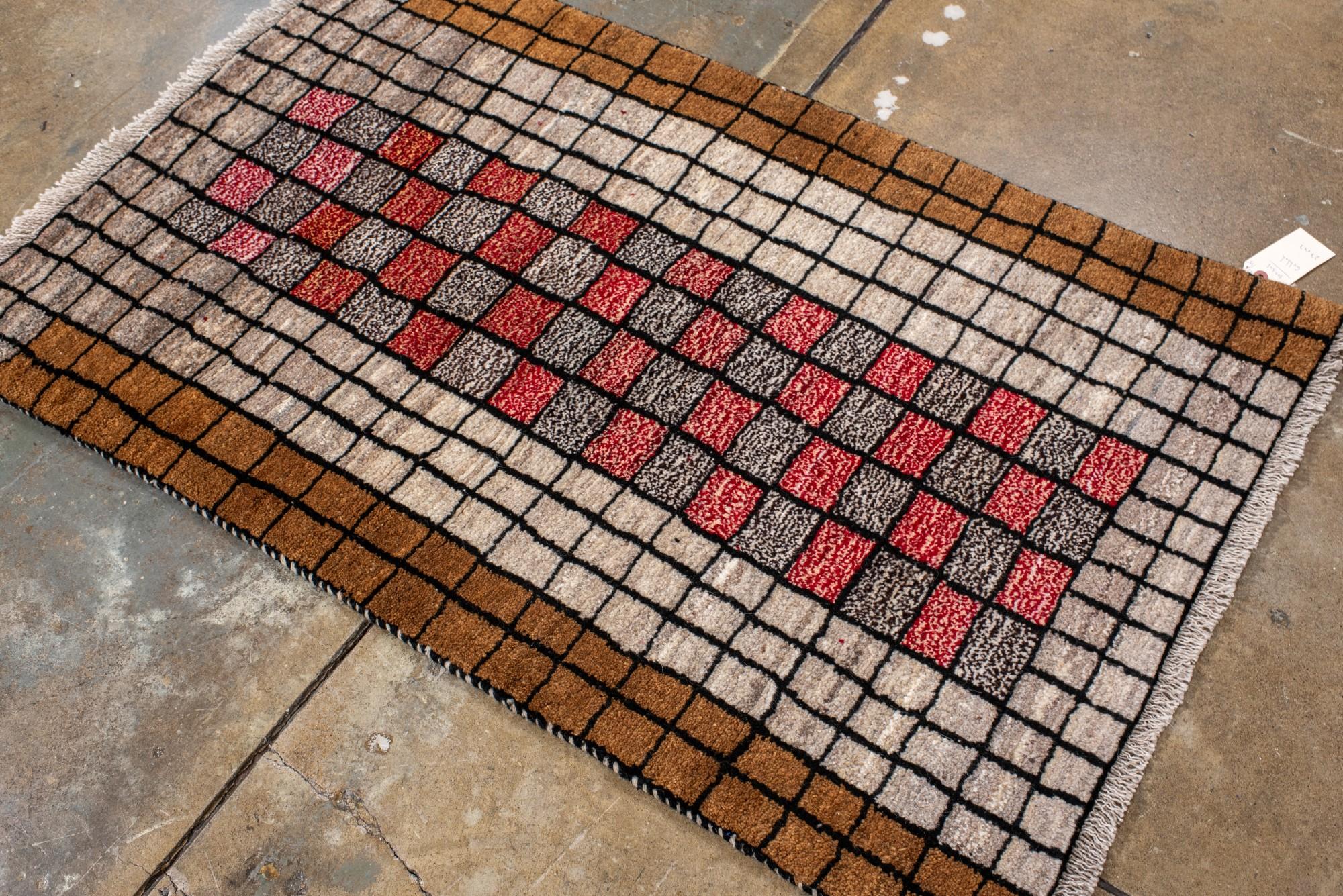 Wool Contemporary Gabbeh Rug with Graphic Grid Pattern For Sale