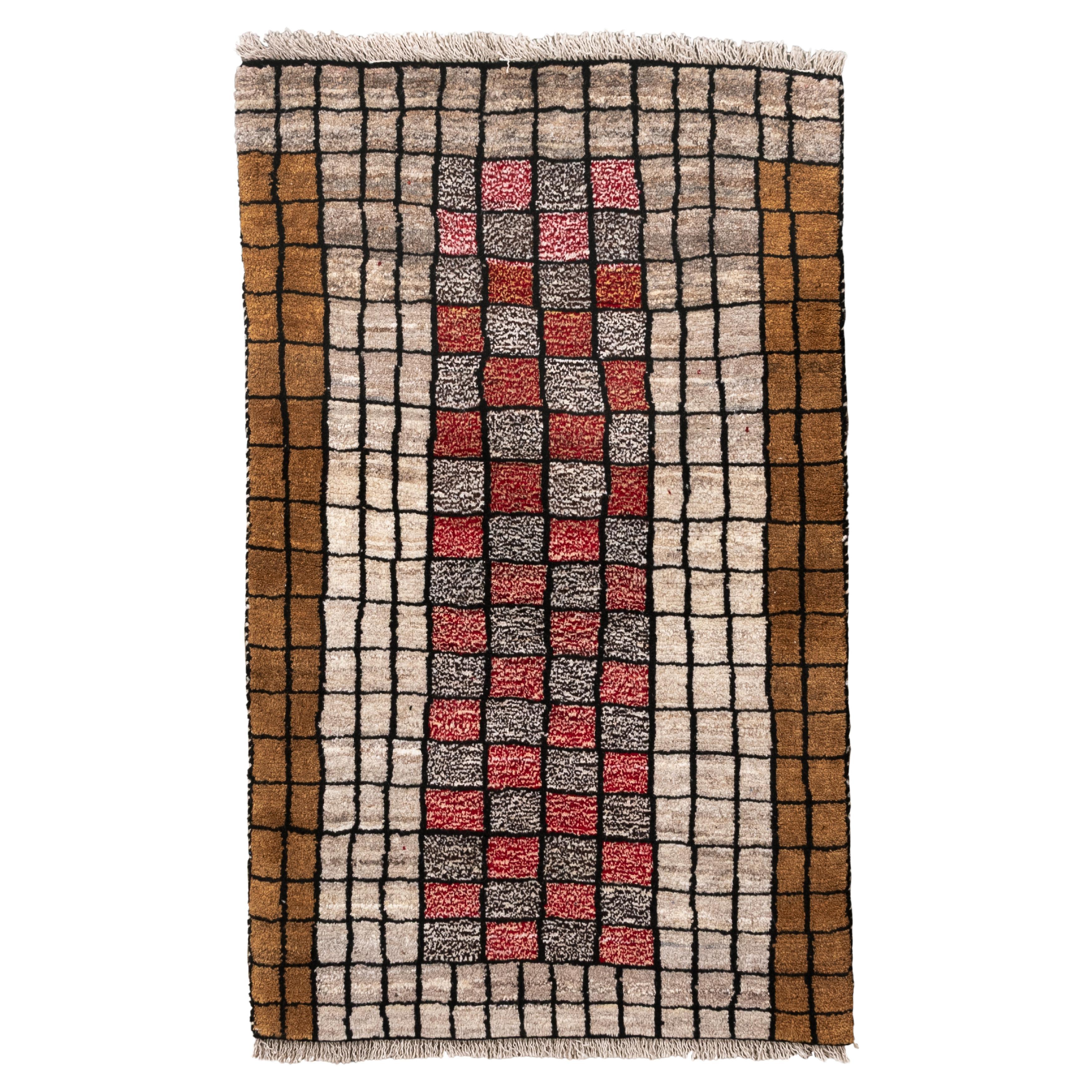 Contemporary Gabbeh Rug with Graphic Grid Pattern For Sale