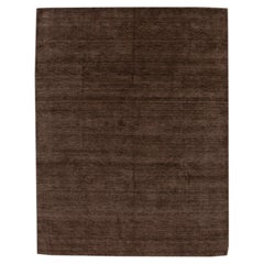 Contemporary Gabbeh Style Hand-Loom Solid Brown Wool Rug