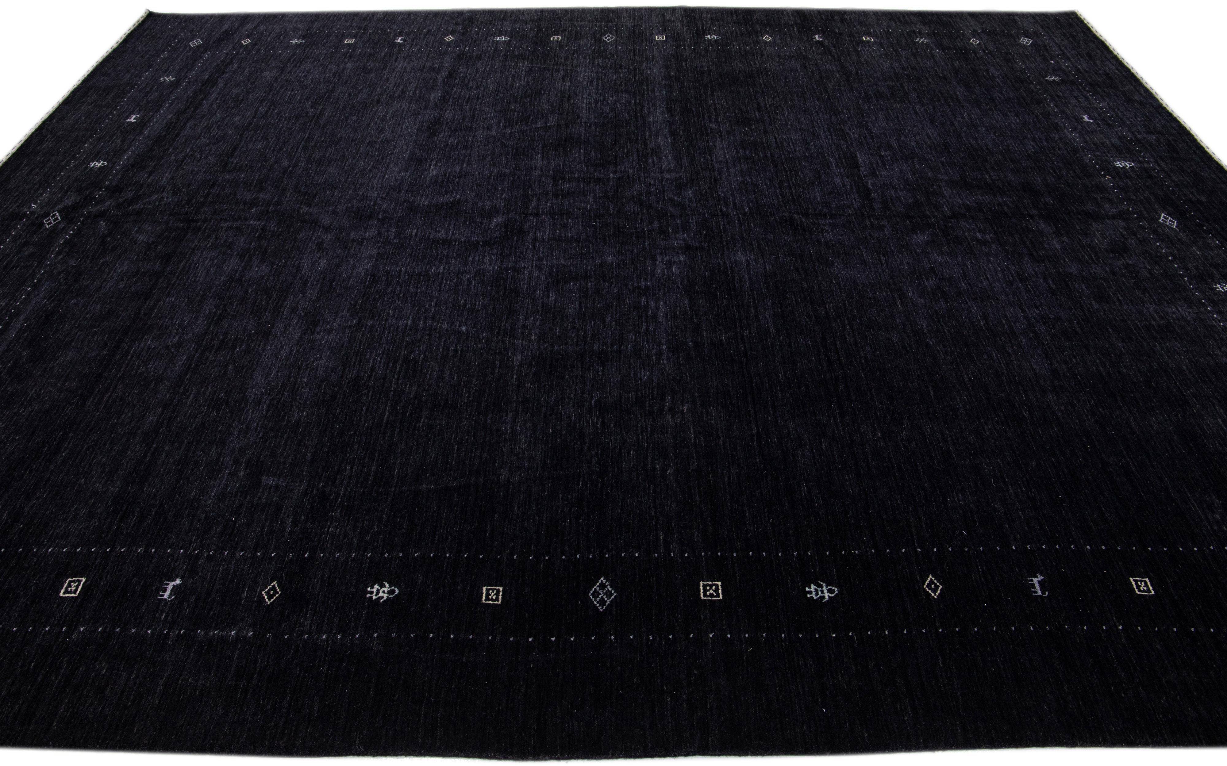 Indian Contemporary Gabbeh Style Wool Rug Handmade with Minimalist Motif For Sale