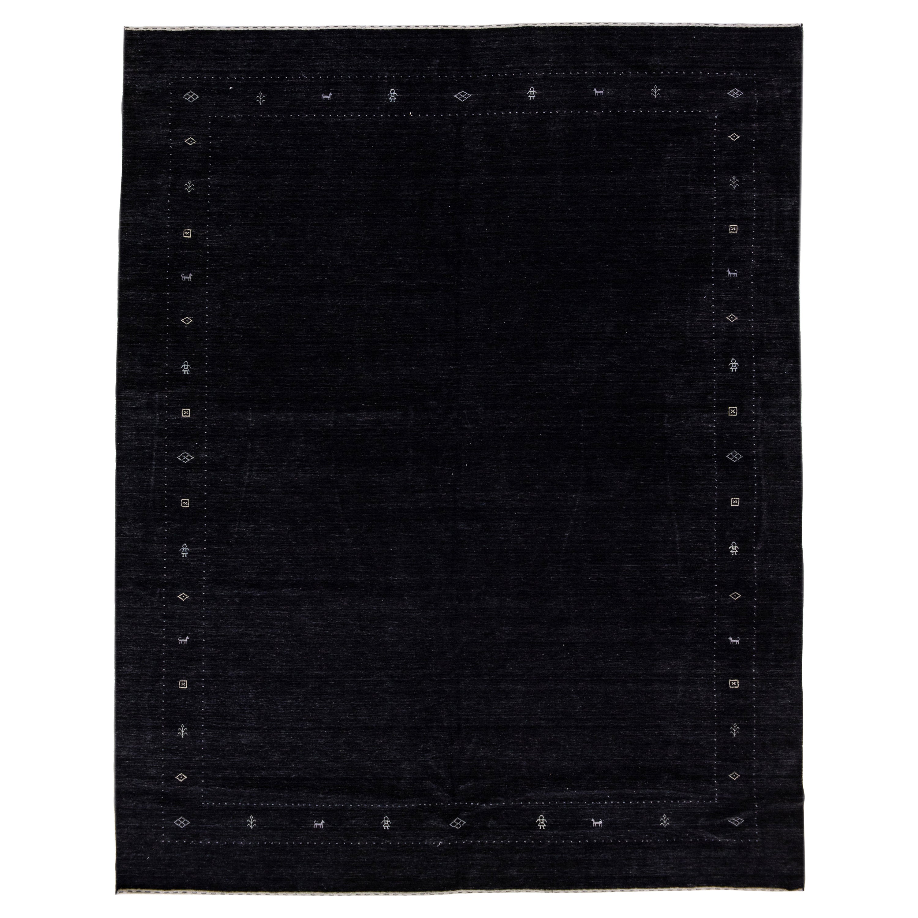 Contemporary Gabbeh Style Wool Rug Handmade with Minimalist Motif