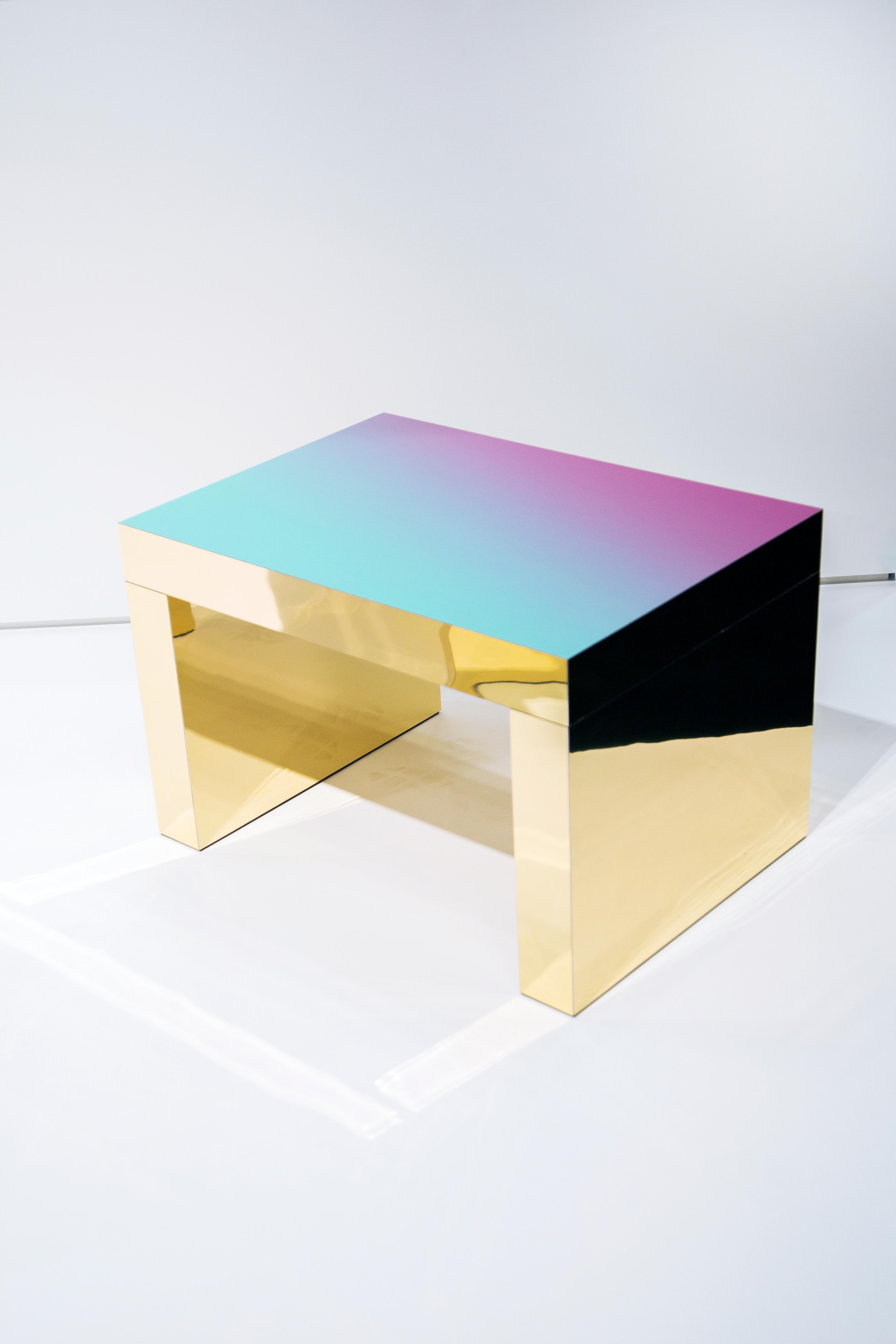 Gaby gradient desk by Chapel Petrassi
Dimensions: 125 x 80 x 75 cm
Materials: Polished Aluminium, Tailor made HPL laminate



Chapel Petrassi is a contemporary design and manufacturing company based in Paris and Naples founded by designers