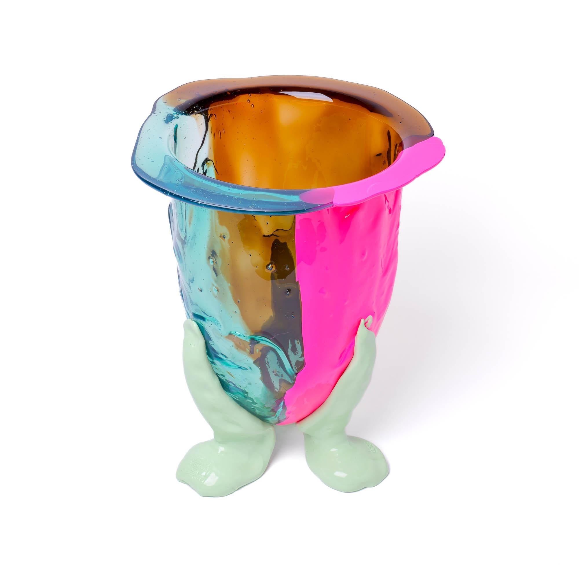 Arts and Crafts Fish Design Gaetano Pesce Amazonia Vase L Clear Aqua, Brown, Fluo Fuchsia, Mint For Sale