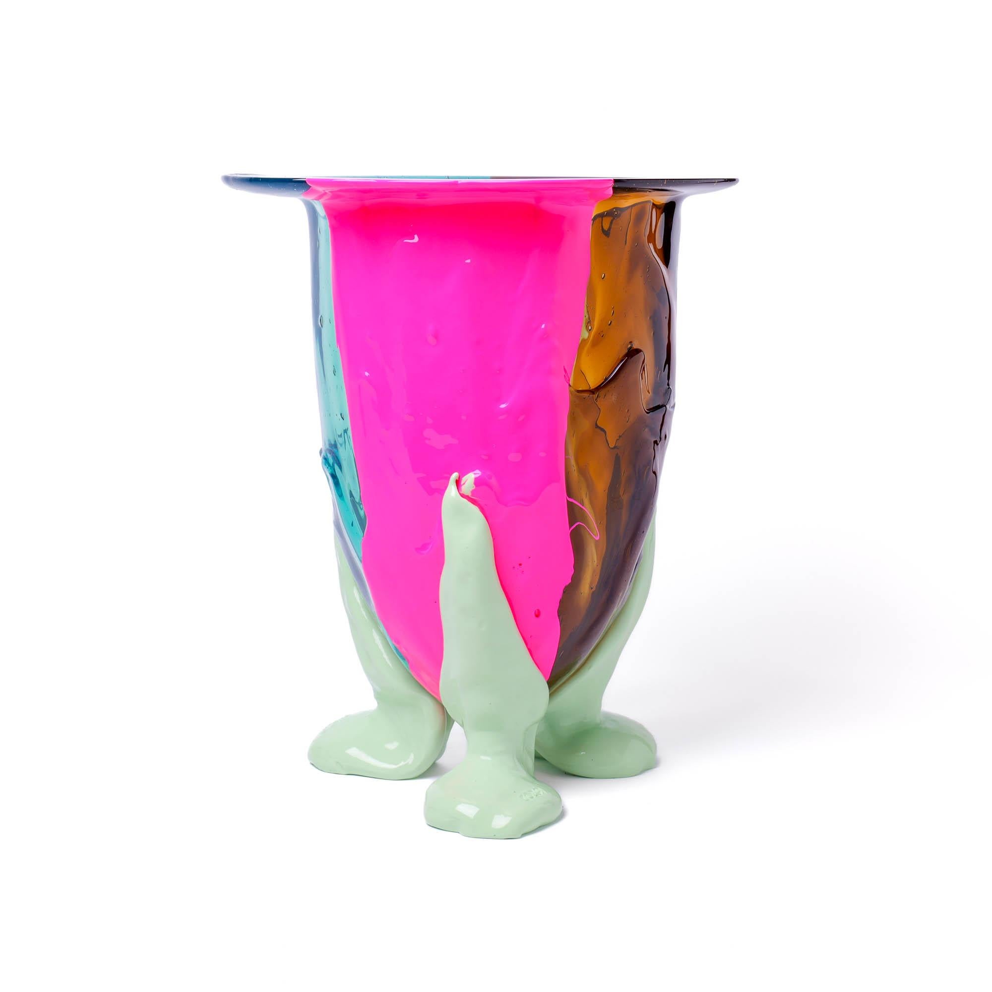 Contemporary Fish Design Gaetano Pesce Amazonia Vase L Clear Aqua, Brown, Fluo Fuchsia, Mint For Sale