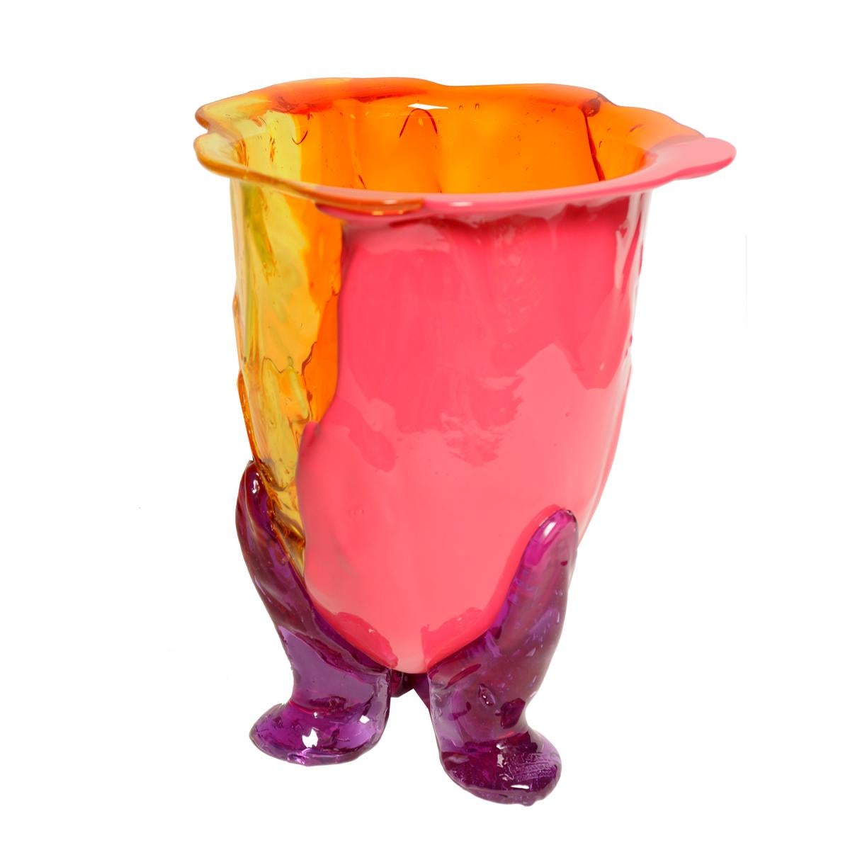 Amazonia vase - clear yellow, clear orange, matt fuchsia, clear lilac.

Vase in soft resin designed by Gaetano Pesce in 1995 for Fish Design collection.

Measures: L Ø 22cm x H 36cm
Other sizes available.
Colours: clear yellow, clear orange,