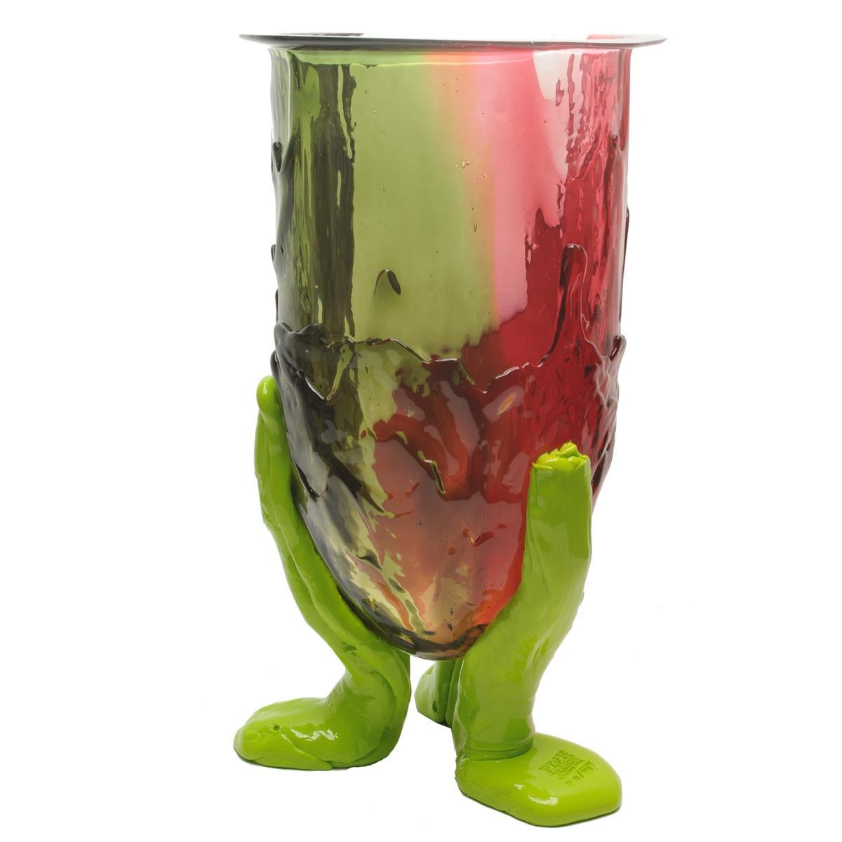 Amazonia vase - clear green, fuchsia, matt white, lime
Vase in soft resin designed by Gaetano Pesce in 1995 for Fish Design collection.

Measures: XL - ø 30cm x H 56cm
Other sizes available.
Colors: clear green, fuchsia, matt white,
