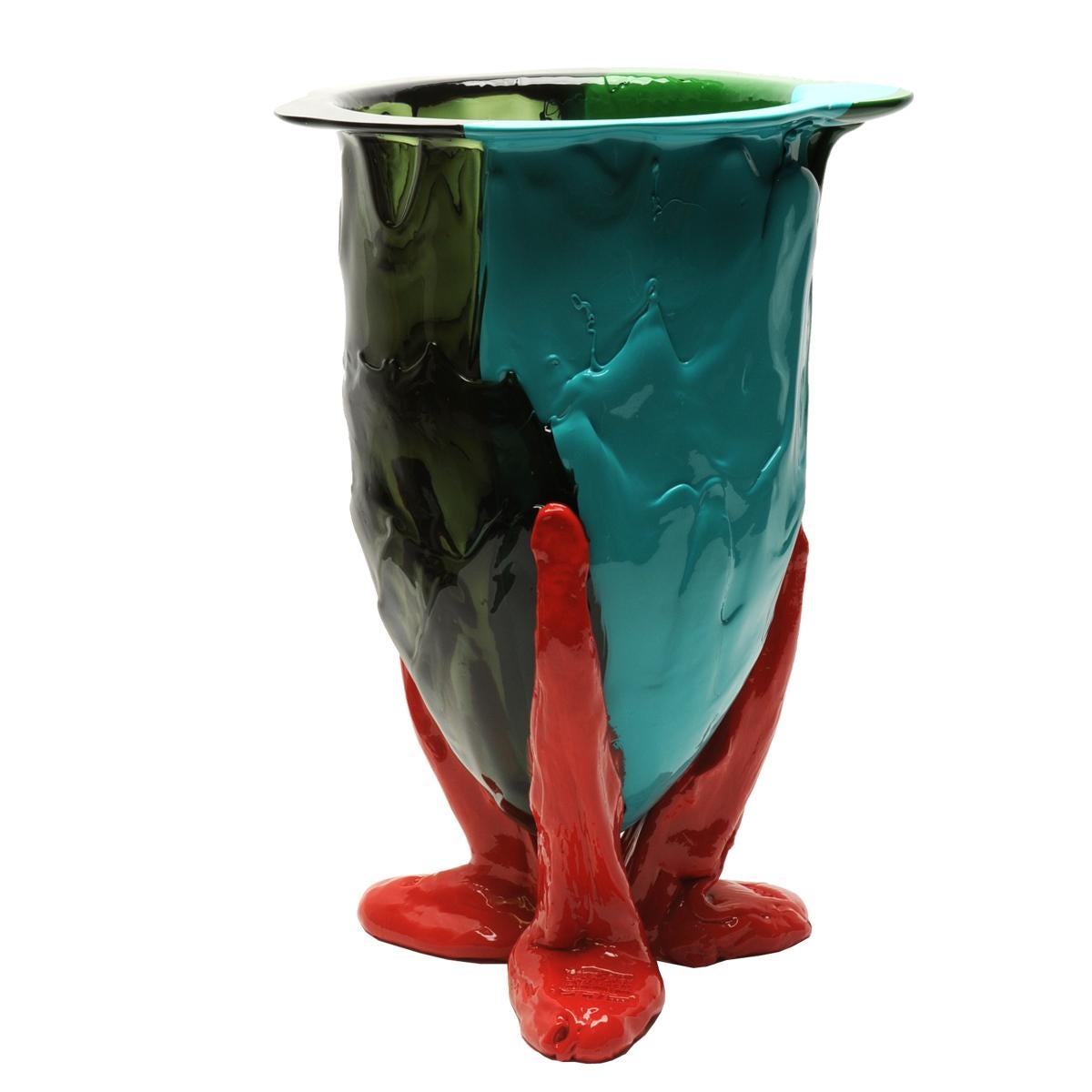 Amazonia vase - clear green, matt green, turquoise, coral red
Vase in soft resin designed by Gaetano Pesce in 1995 for Fish Design collection.

Measures: XL - ø 30cm x H 56cm
Other sizes available.
Colours: clear green, matt green, turquoise,