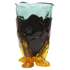 Zeitgenössische Gaetano Pesce Clear M-Vase aus Harz in Aqua, Aubergine und Gelb