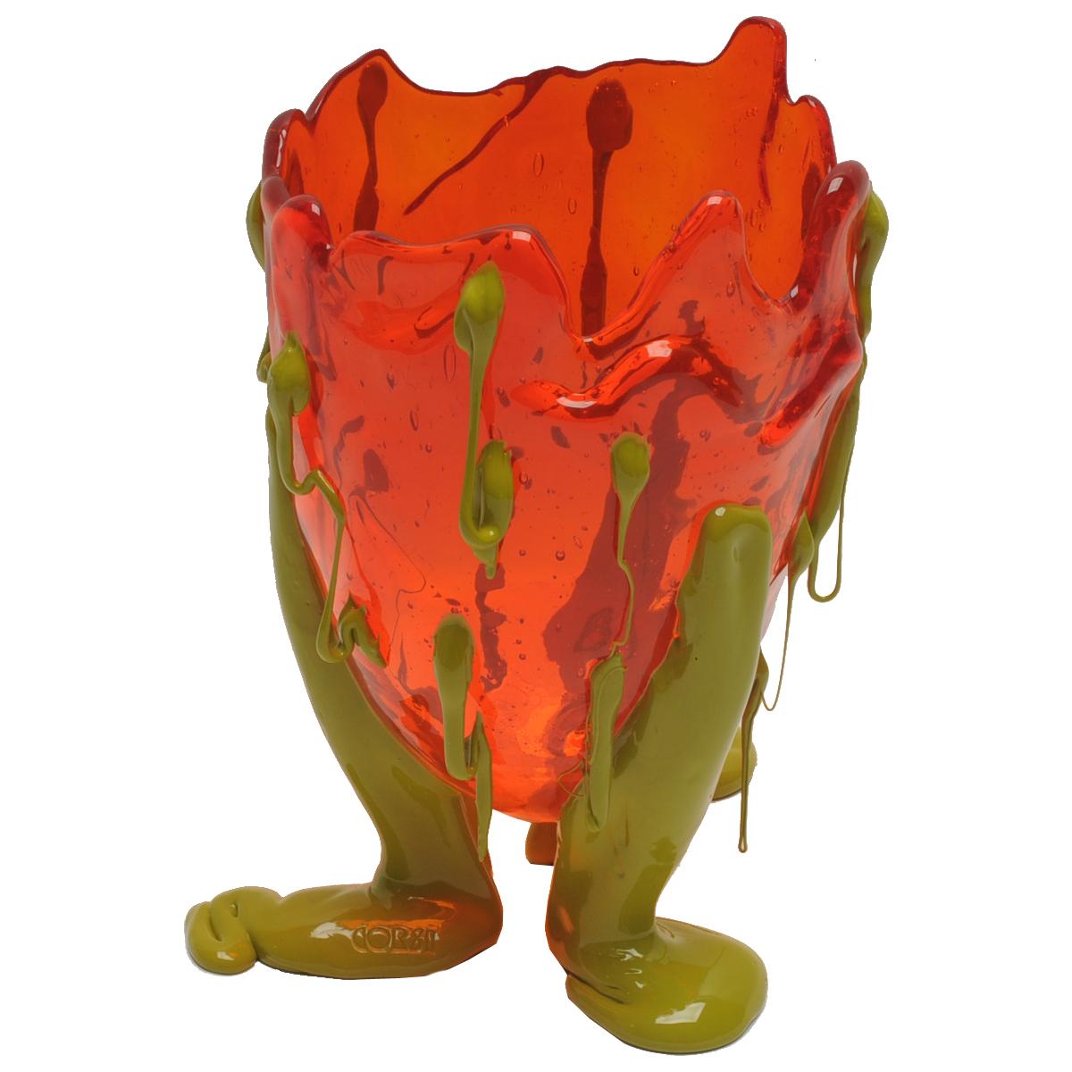 Contemporary Gaetano Pesce Clear Special L Vase Harz Orange Grün im Zustand „Neu“ im Angebot in barasso, IT