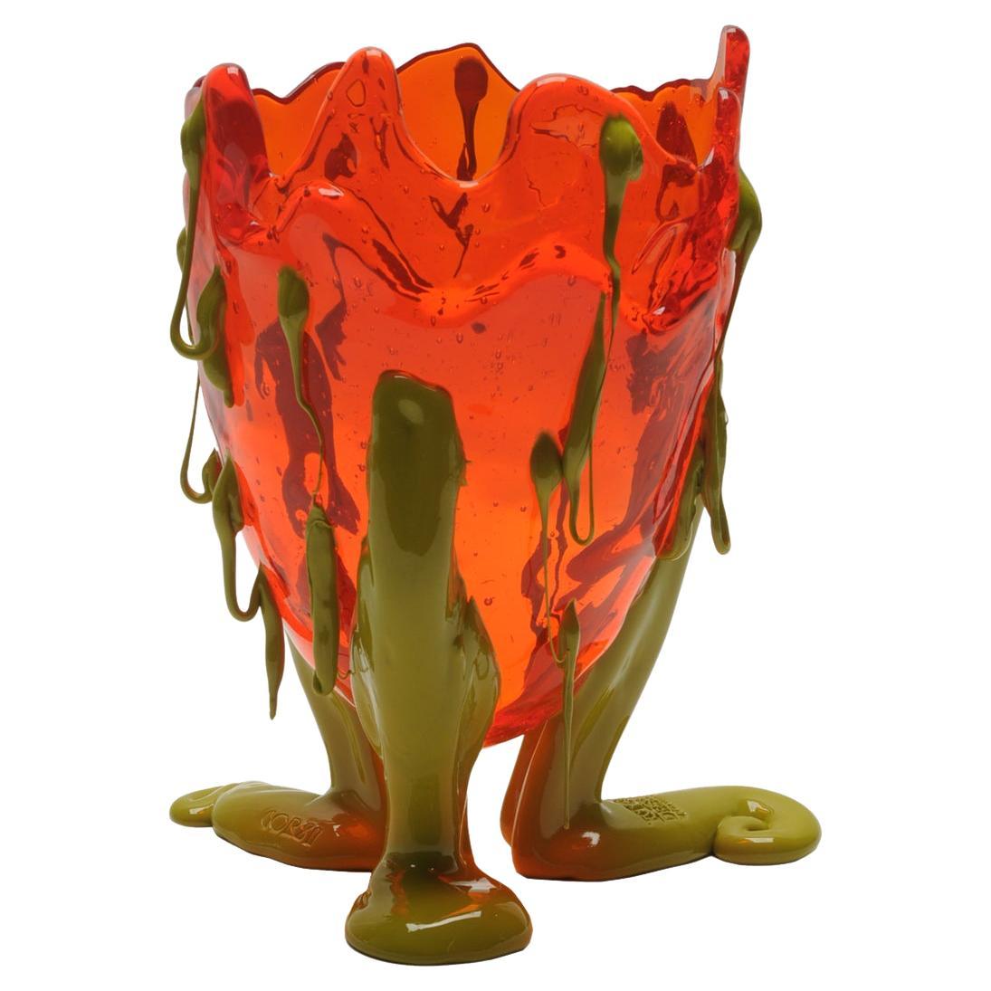 Contemporary Gaetano Pesce Clear Special L Vase Resin Orange Green