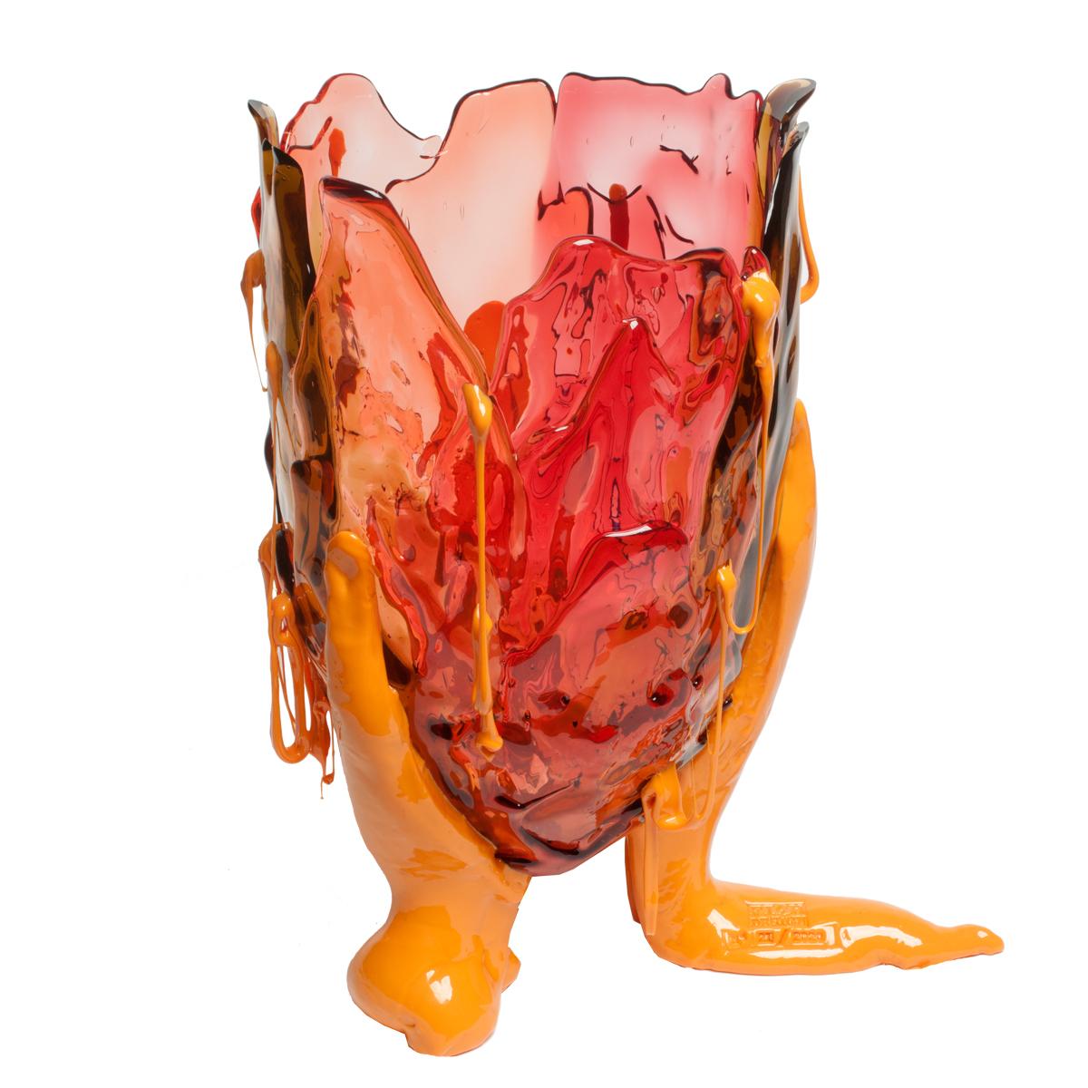 Modern Contemporary Gaetano Pesce Clear Special XL Vase Resin Brown Fuchsia Pink Yellow For Sale