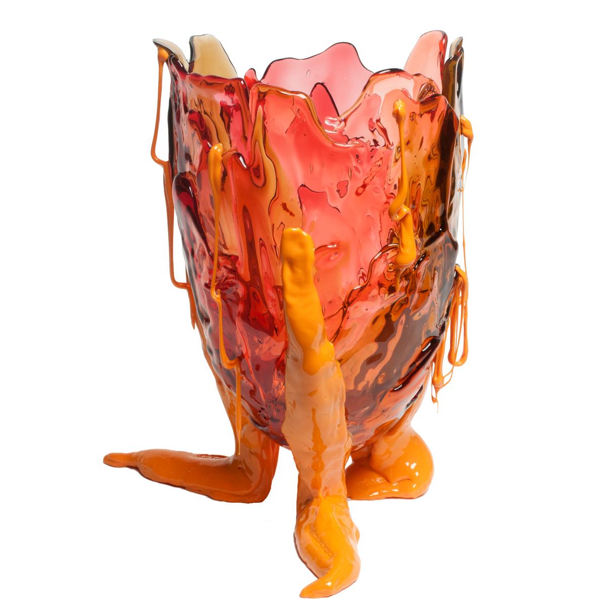 Italian Contemporary Gaetano Pesce Clear Special XL Vase Resin Brown Fuchsia Pink Yellow For Sale