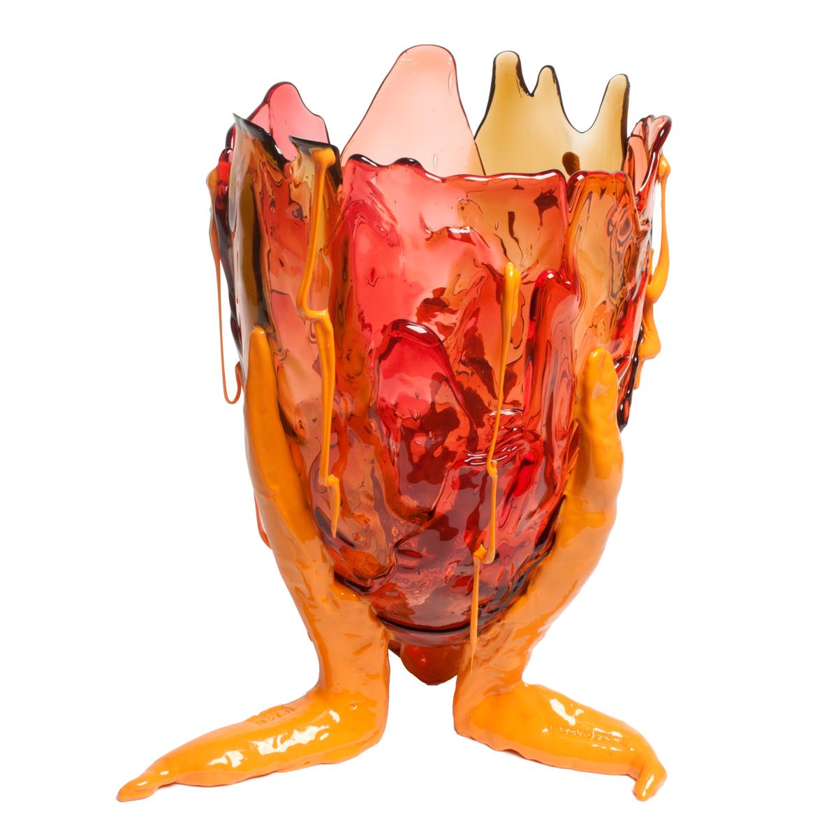Italian Contemporary Gaetano Pesce Clear Special L Vase Resin Brown Fuchsia Pink Yellow For Sale