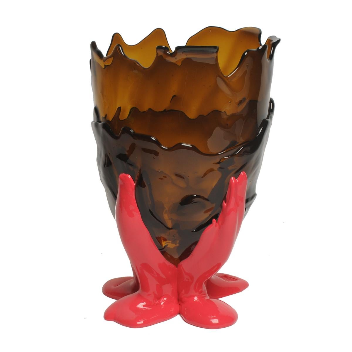 Arts and Crafts Vaso trasparente Gaetano Pesce contemporaneo M Resina Marrone Fucsia in vendita