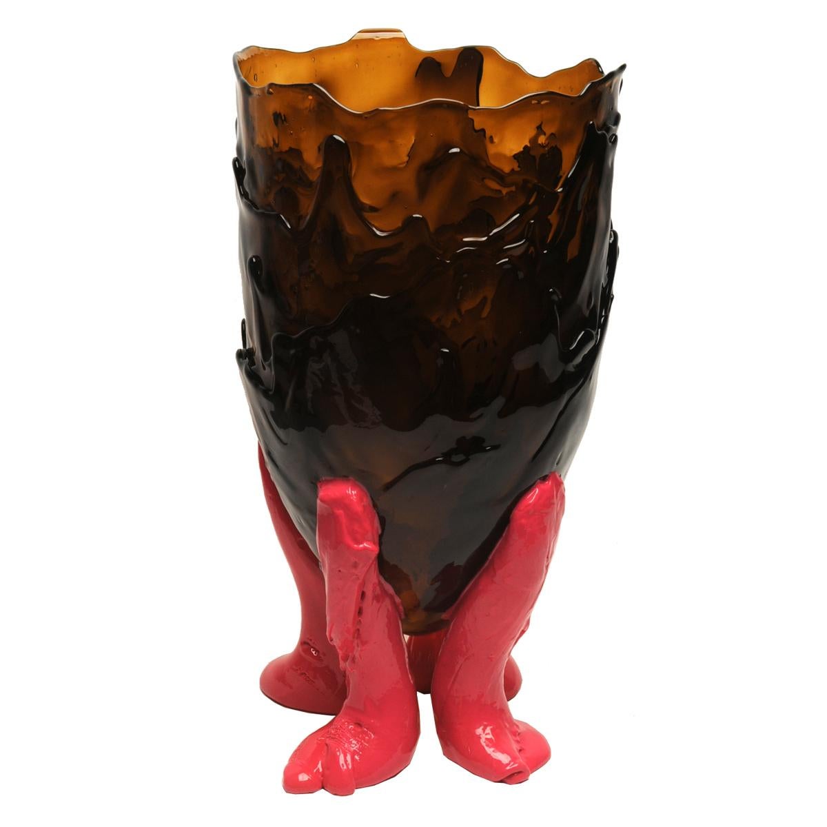 Italian Contemporary Gaetano Pesce Clear Vase XL Resin Brown Fuchsia For Sale
