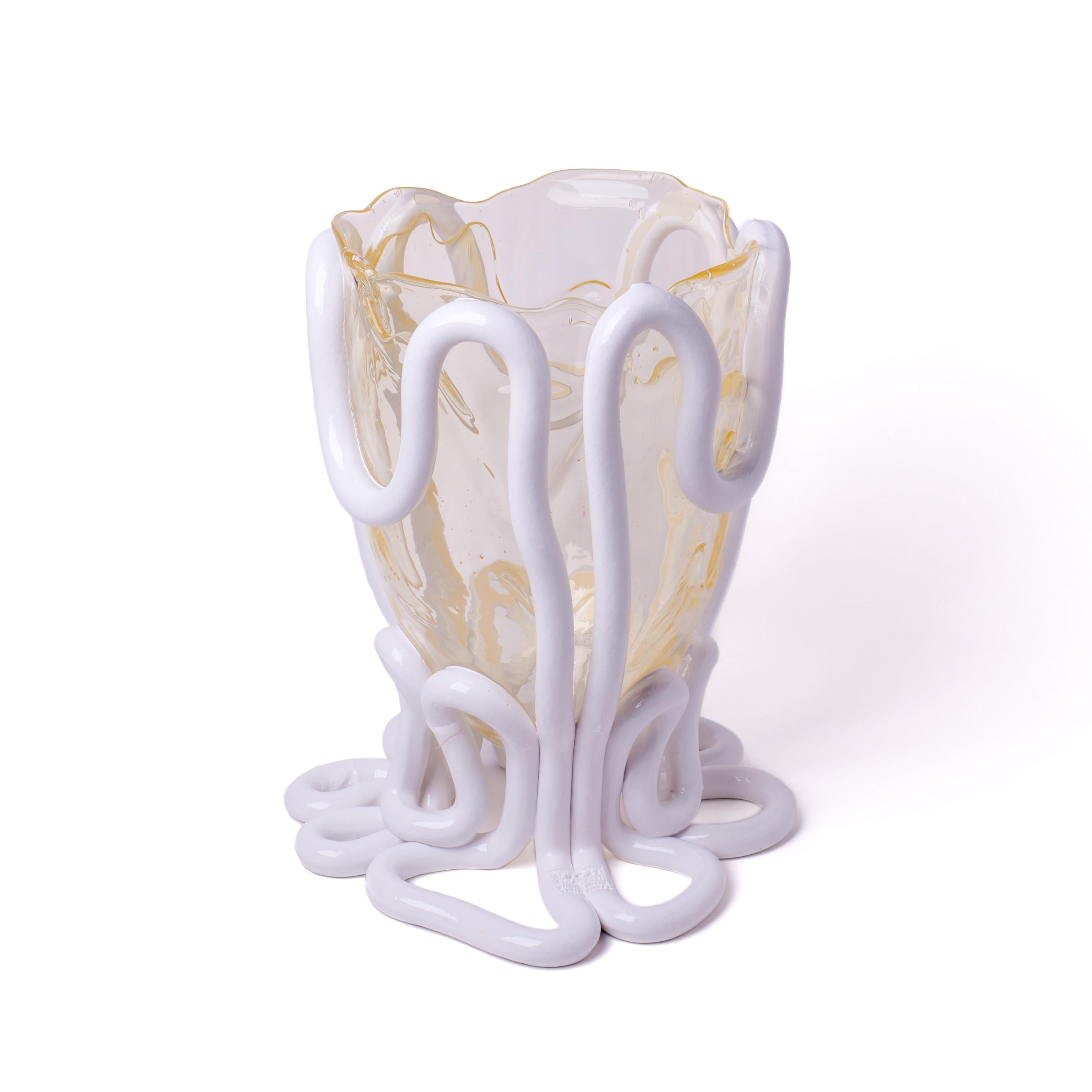 Modern Contemporary Gaetano Pesce Indian Summer L Vase Soft Resin Clear And White For Sale