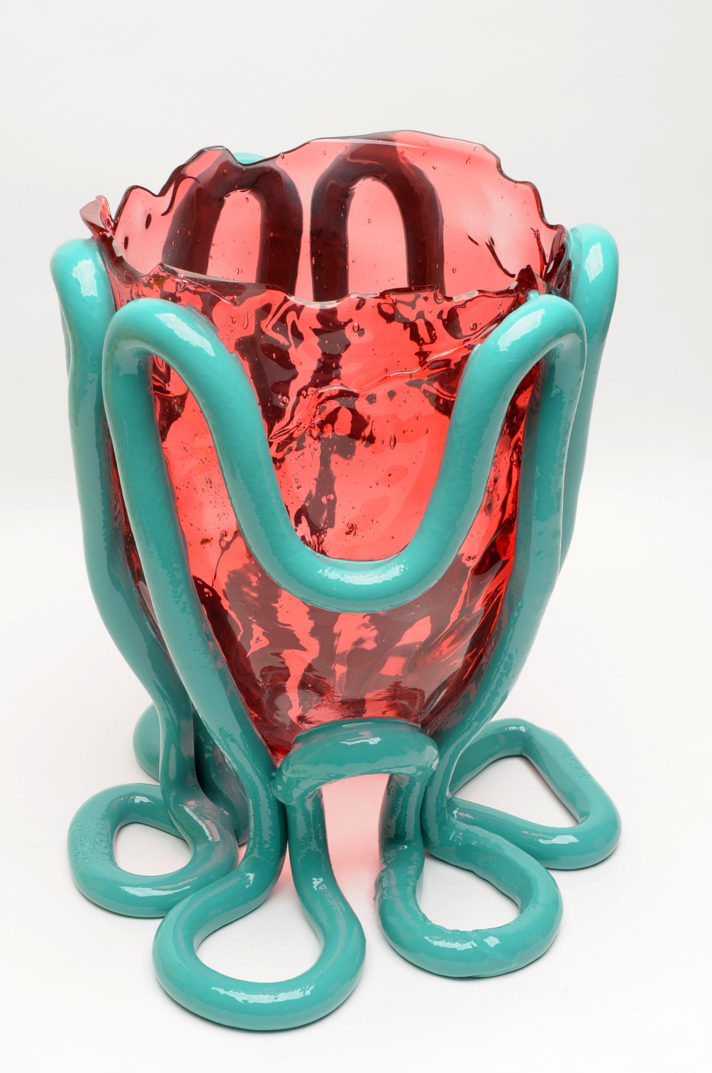 Italian Contemporary Gaetano Pesce Indian Summer L Vase Soft Resin Fuchsia Ocean Blue For Sale