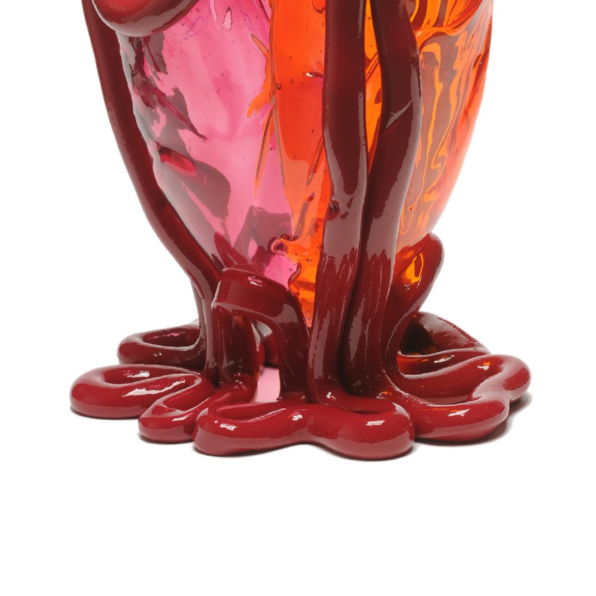 Arts and Crafts Contemporary Gaetano Pesce Indian Summer M Vase Resin Fuchsia Orange Bordeaux For Sale