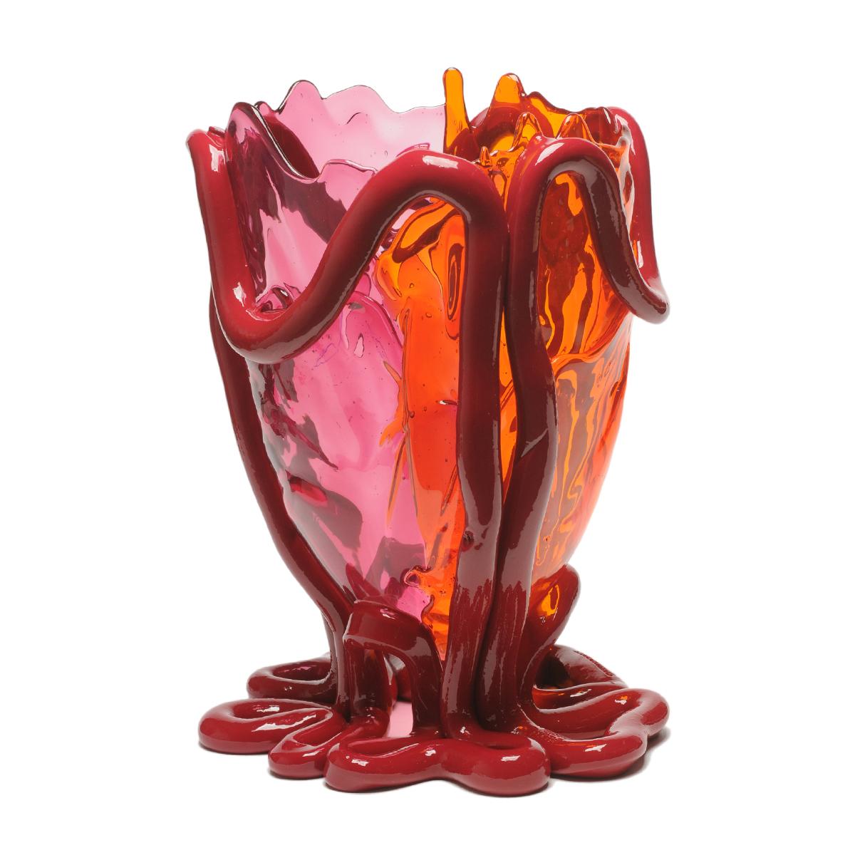 Italian Contemporary Gaetano Pesce Indian Summer M Vase Resin Fuchsia Orange Bordeaux For Sale