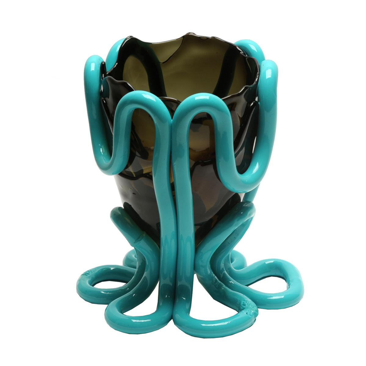 Modern Contemporary Gaetano Pesce Indian Summer M Vase Soft Resin Grey Turquoise For Sale