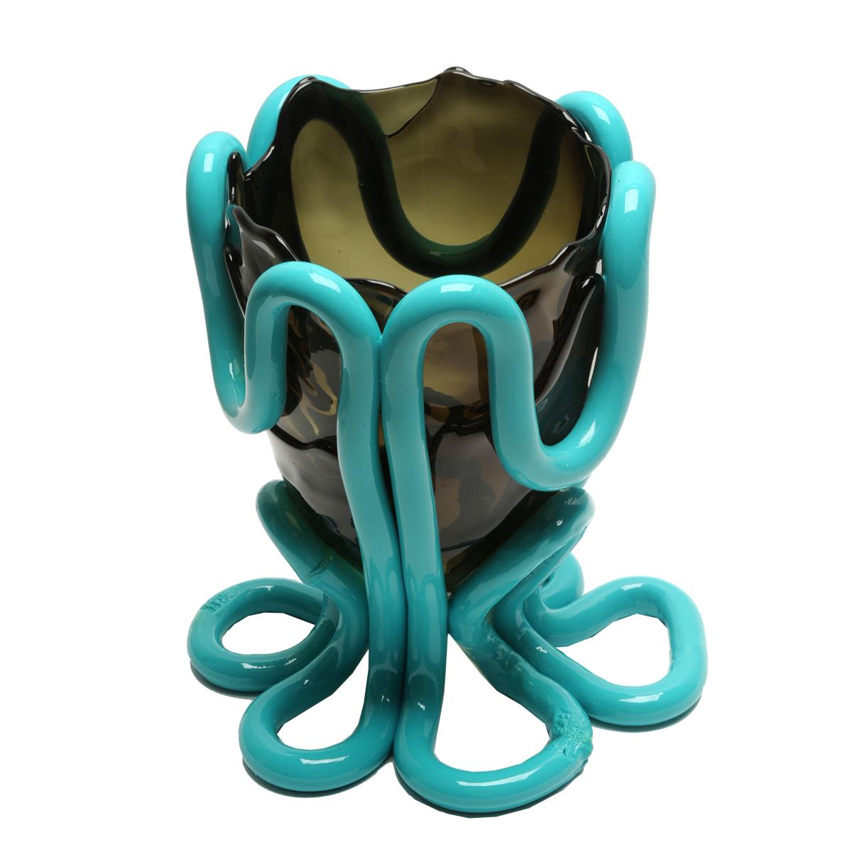 Italiano Vaso contemporaneo Gaetano Pesce Indian Summer M in resina morbida grigio turchese in vendita