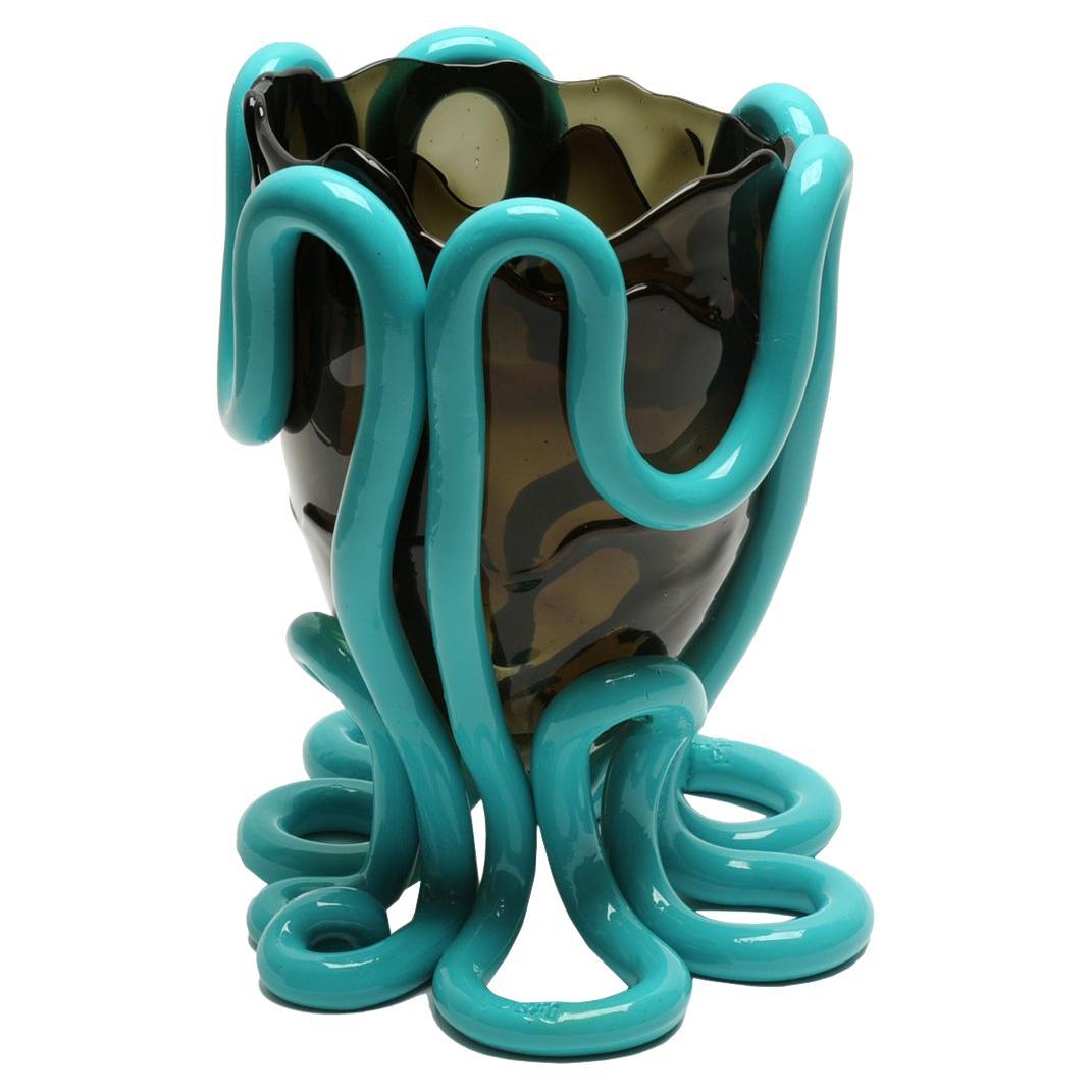Contemporary Gaetano Pesce Indian Summer M Vase Soft Resin Grey Turquoise For Sale