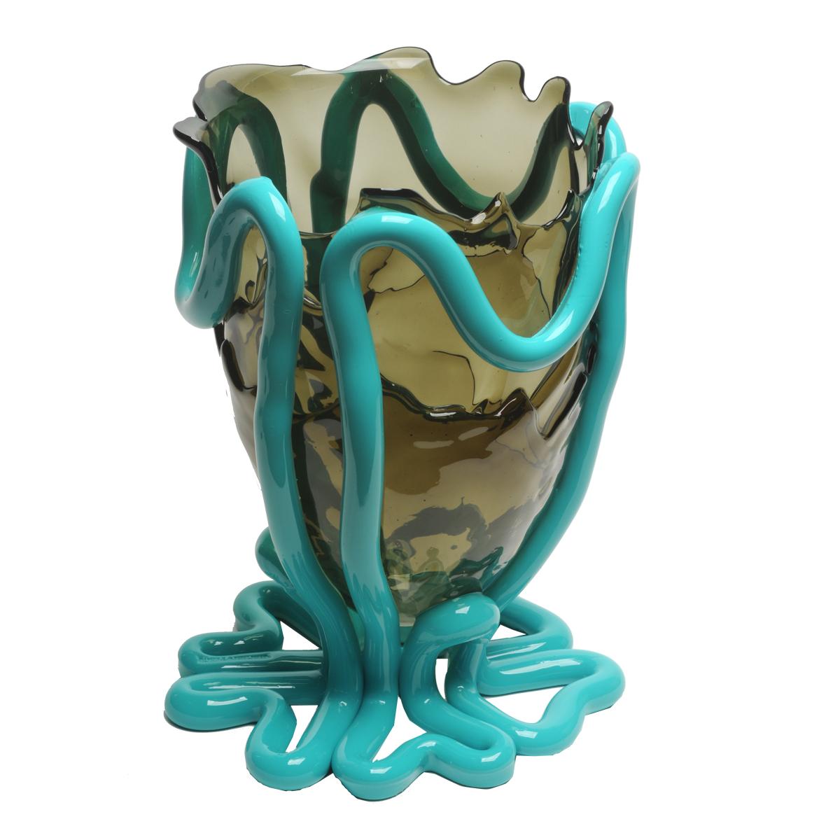 Contemporary Gaetano Pesce Indian Summer L Vase Soft Resin Grau Türkis (Moderne) im Angebot